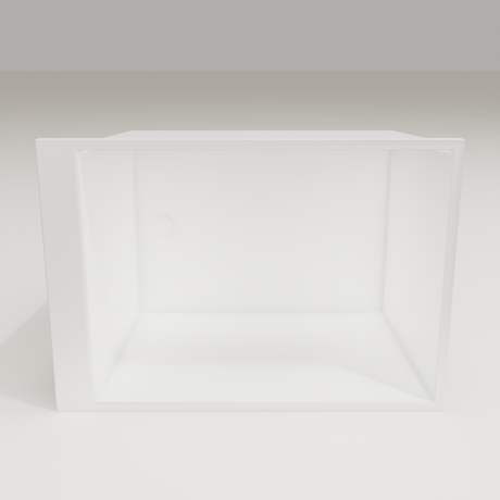 Omnitub Sheer 1000 deep soaking tub in white — 1000×700mm footprint, 600mm deep, interior depth, handmade in Britain [render:2_depth_into:nofeet]