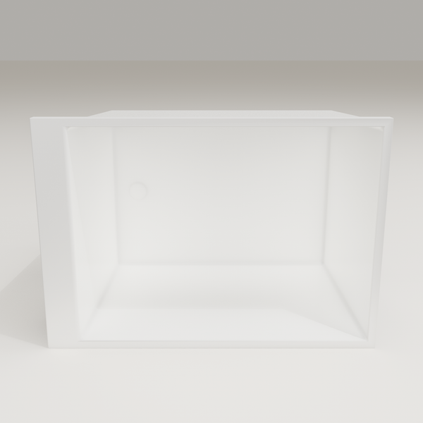 Omnitub Sheer 1000 deep soaking tub in white — 1000×700mm footprint, 600mm deep, interior depth, handmade in Britain [render:2_depth_into:nofeet]