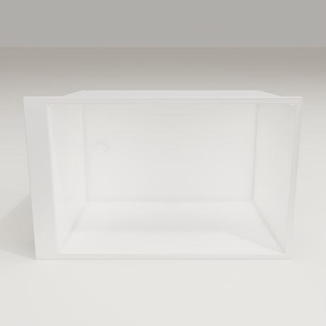 Omnitub Sheer 1100 deep soaking tub in white — 1100×700mm footprint, 600mm deep, interior depth, handmade in Britain [render:2_depth_into:nofeet]