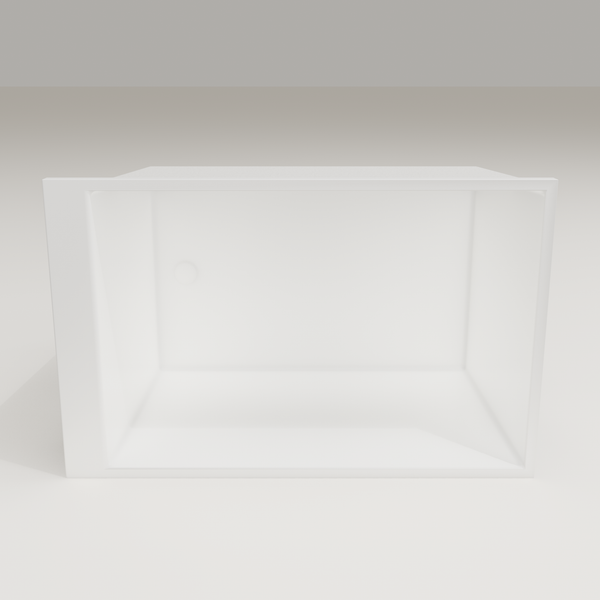 Omnitub Sheer 1100 deep soaking tub in white — 1100×700mm footprint, 600mm deep, interior depth, handmade in Britain [render:2_depth_into:nofeet]