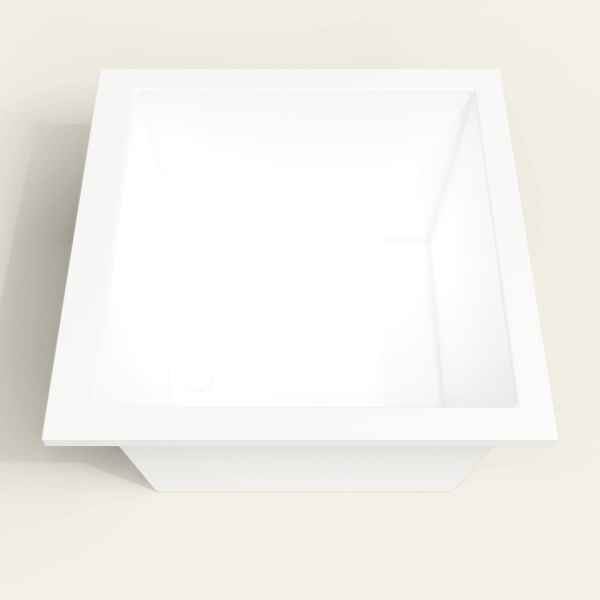 Omnitub 1050×1050 white deep soaking bath — deep hero [render:3_deep_hero:nofeet]