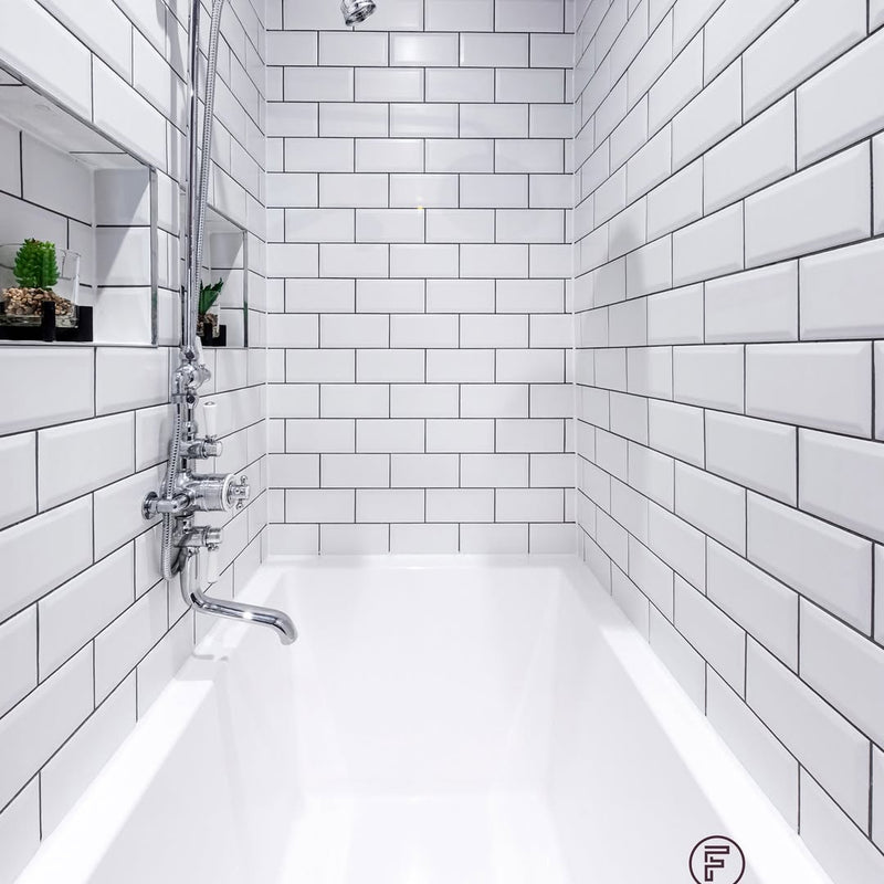 600mm of internal soaking depth in a room that's barely wider than the tub itself. Proof that a deep soak doesn't need a big bathroom.