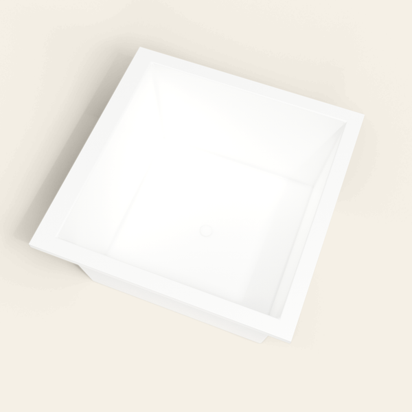 Omnitub 1200×1200 white deep soaking bath — interior well [render:4_steep_into_well:nofeet]