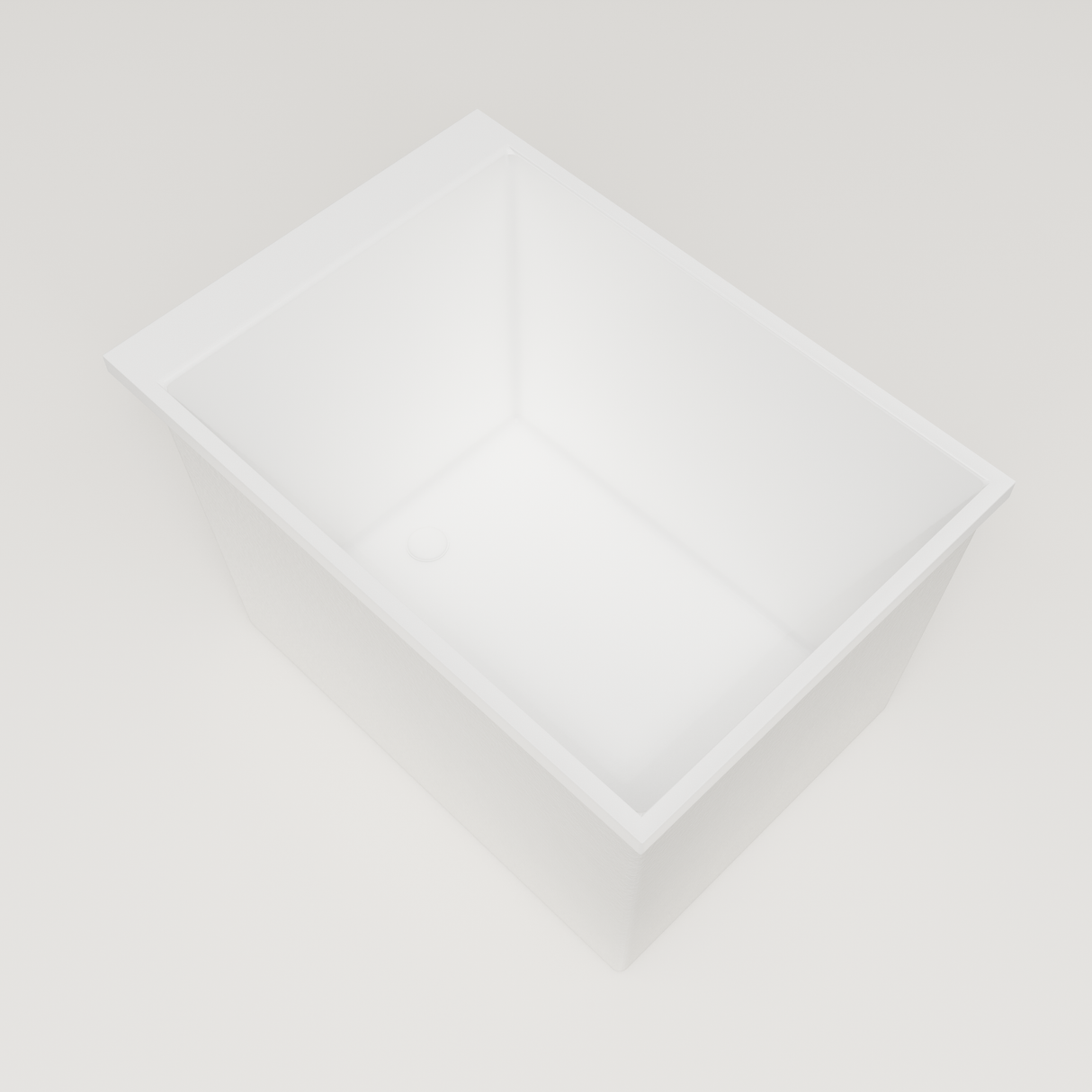 Omnitub Sheer 1000 deep soaking tub in white — 1000×700mm footprint, 600mm deep, interior corner, handmade in Britain [render:5_interior_corner:nofeet]