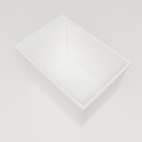 Omnitub Sheer 1000 deep soaking tub in white — 1000×700mm footprint, 600mm deep, interior corner, handmade in Britain [render:5_interior_corner:nofeet]