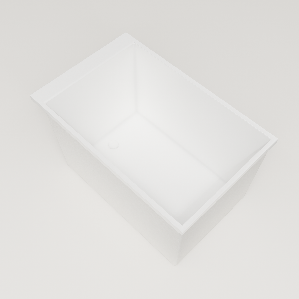 Omnitub Sheer 1100 deep soaking tub in white — 1100×700mm footprint, 600mm deep, interior corner, handmade in Britain [render:5_interior_corner:nofeet]
