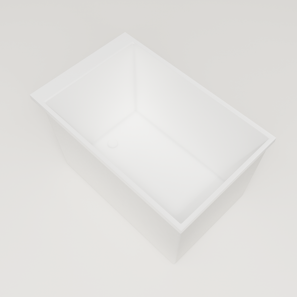Omnitub Sheer 1100 deep soaking tub in white — 1100×700mm footprint, 600mm deep, interior corner, handmade in Britain [render:5_interior_corner:nofeet]