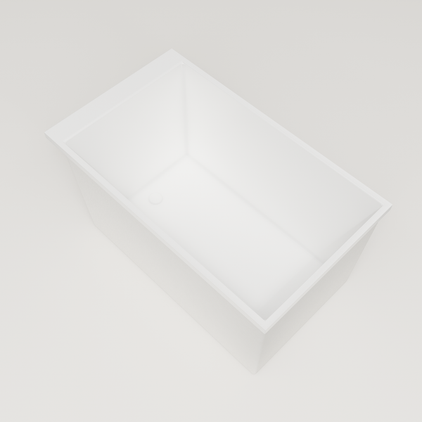Omnitub Sheer 1200 deep soaking tub in white — 1200×700mm footprint, 600mm deep, interior corner, handmade in Britain [render:5_interior_corner:nofeet]