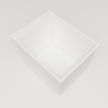 Omnitub Sheer 900 deep soaking tub in white — 900×700mm footprint, 600mm deep, interior corner, handmade in Britain [render:5_interior_corner:nofeet]