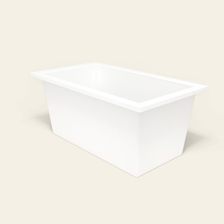 Omnitub 1400×800 white deep soaking bath — three-quarter [render:6_grounded:nofeet]