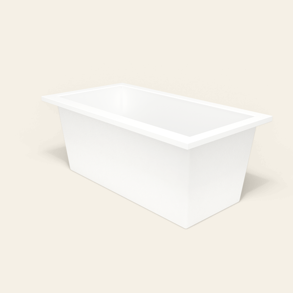 Omnitub 1500×800 B100 white deep soaking bath — three-quarter [render:6_grounded:nofeet]