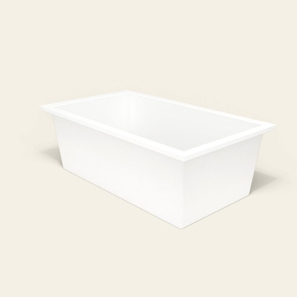 Omnitub 1800×1050 white deep soaking bath — three-quarter [render:6_grounded:nofeet]
