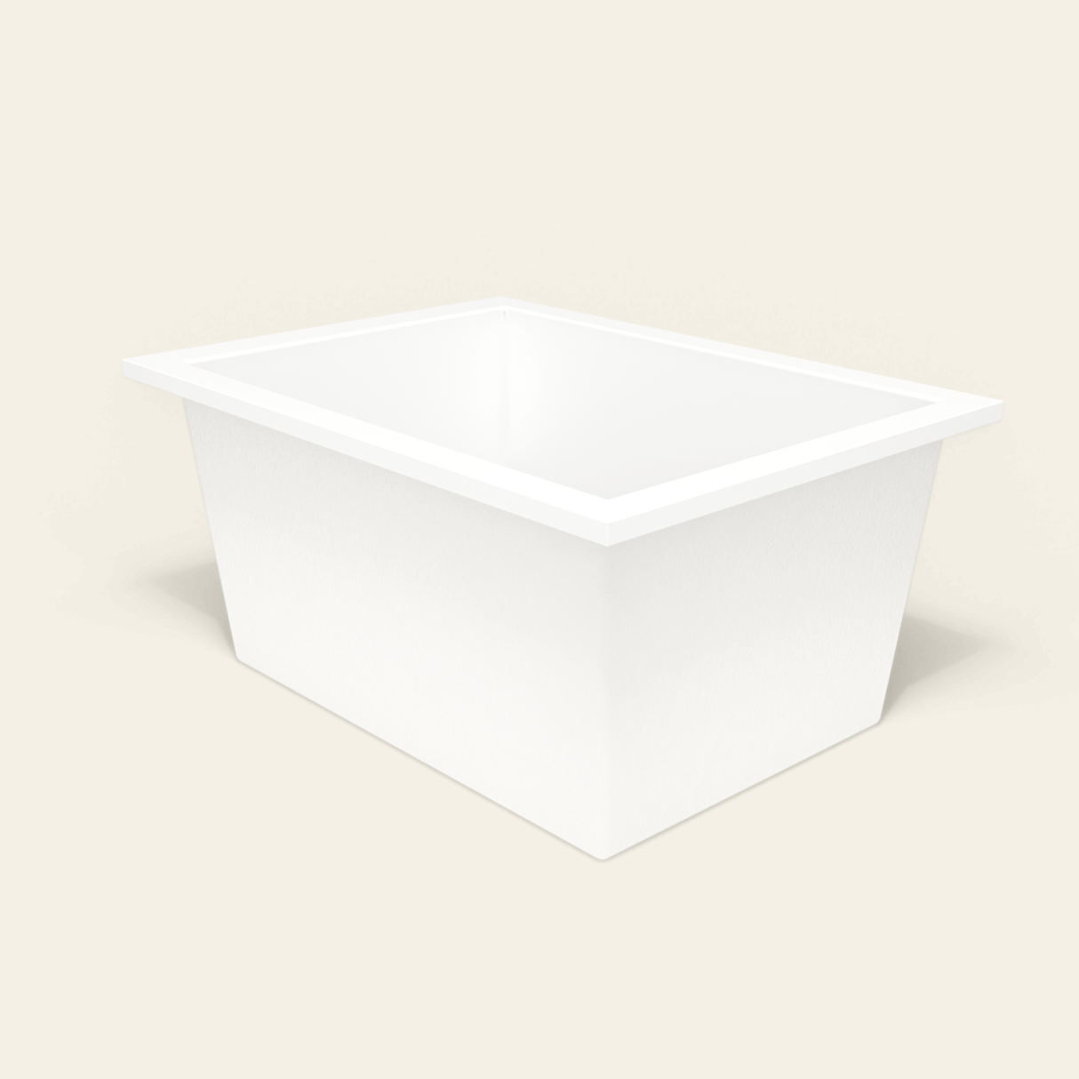 Omnitub 1300×950 white deep soaking bath — three-quarter [render:6_grounded:nofeet]