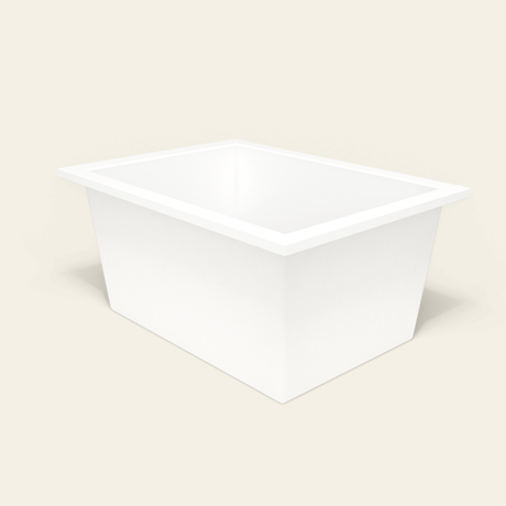 Omnitub 1300×950 white deep soaking bath — three-quarter [render:6_grounded:nofeet]
