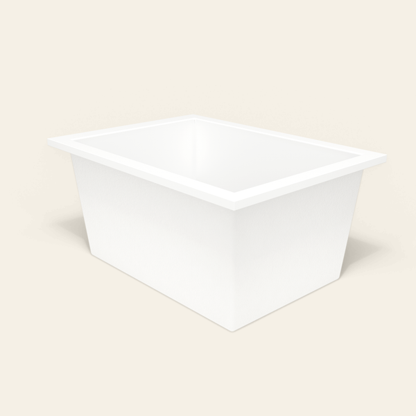 Omnitub 1300×950 white deep soaking bath — three-quarter [render:6_grounded:nofeet]