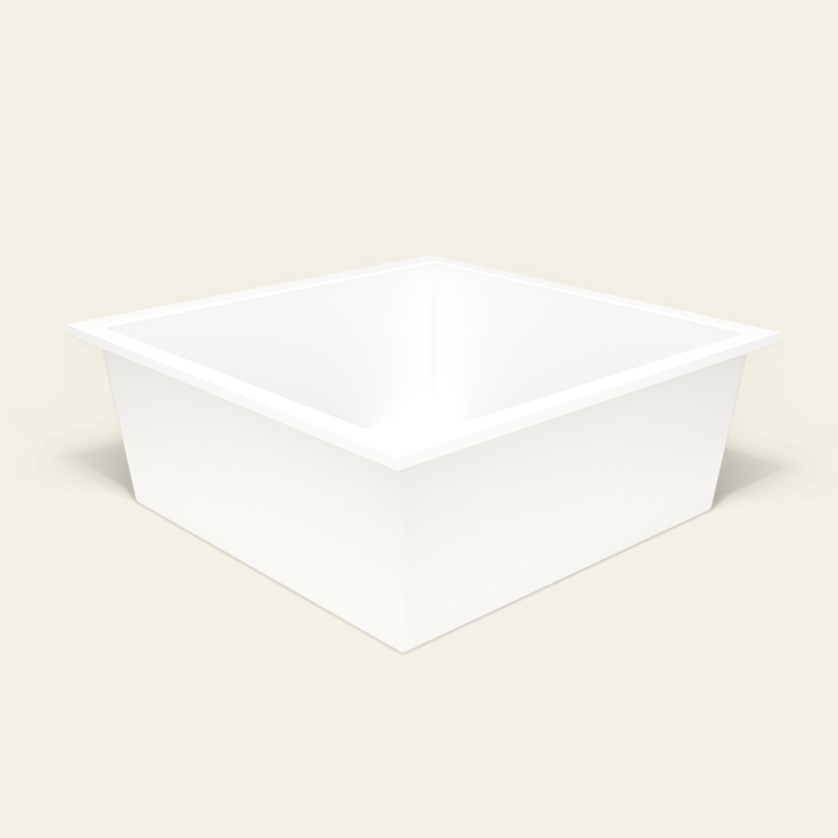 Omnitub 1600×1600 white deep soaking bath — three-quarter [render:6_grounded:nofeet]