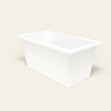 Omnitub 1350×750 white deep soaking bath — three-quarter [render:6_grounded:nofeet]