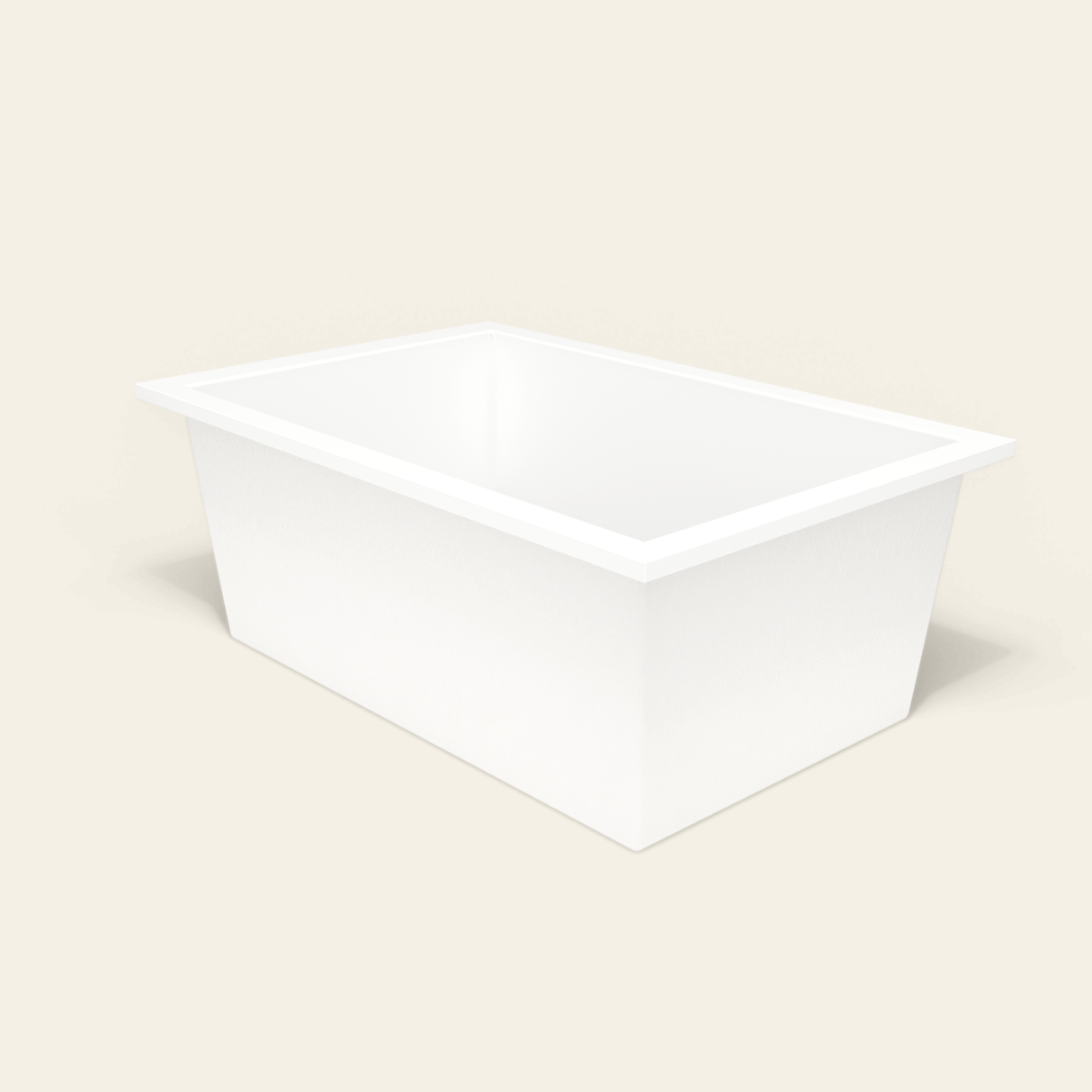 Omnitub 1600×1050 white deep soaking bath — three-quarter [render:6_grounded:nofeet]