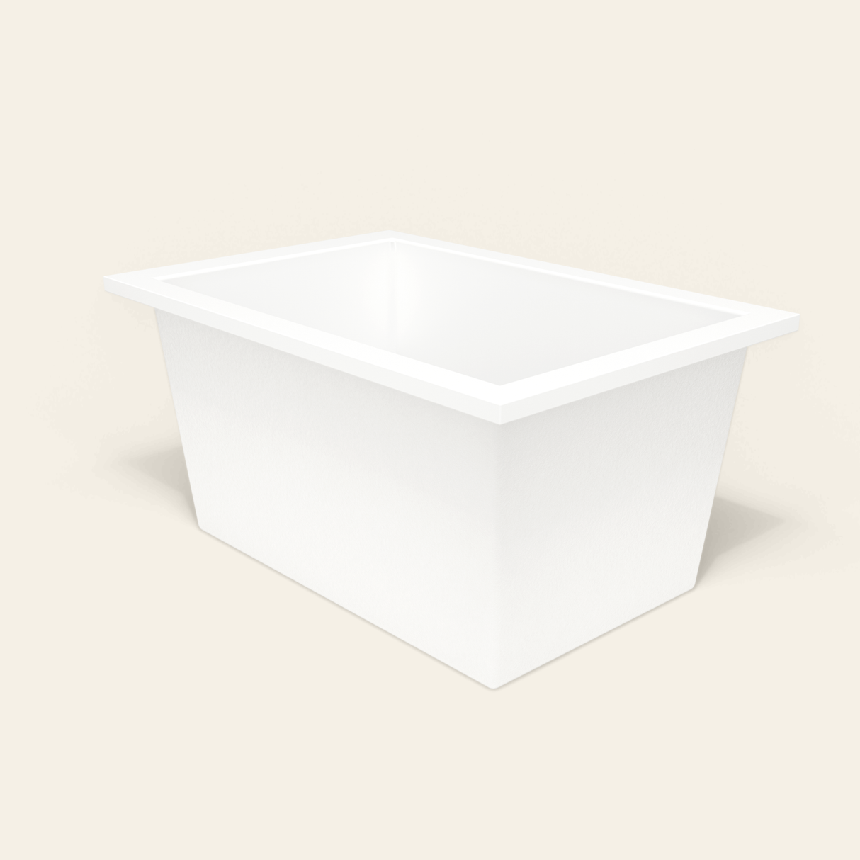 Omnitub 1250×850 white deep soaking bath — three-quarter [render:6_grounded:nofeet]