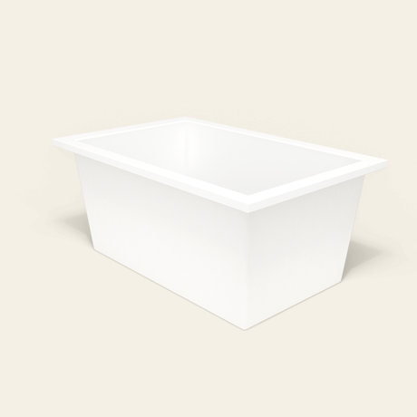 Omnitub 1400×900 white deep soaking bath — three-quarter [render:6_grounded:nofeet]