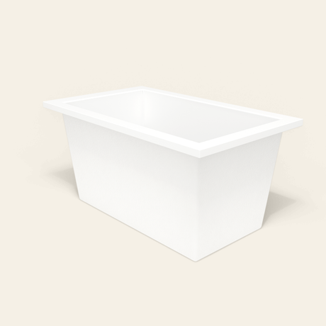 Omnitub 1250×750 white deep soaking bath — three-quarter [render:6_grounded:nofeet]