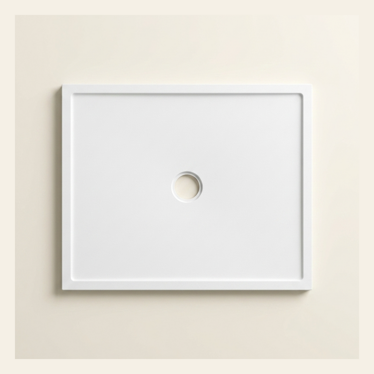 740mm × 590mm Omnitub Pure White shower tray — 35mm slim non-slip Omnigel surface, BS 4800 00 E 55, handmade in Somerset