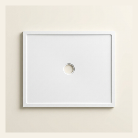 740mm × 590mm Omnitub Pure White shower tray — 45mm slim non-slip Omnigel surface, BS 4800 00 E 55, handmade in Somerset