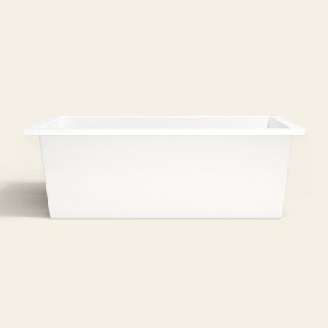 Omnitub 1800×1050 white deep soaking bath — side profile [render:7_long_side:nofeet]