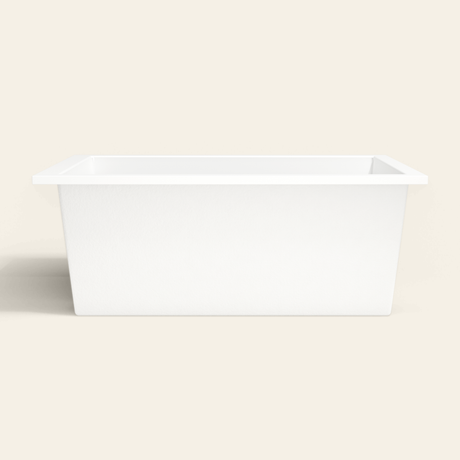 Omnitub 1600×1050 white deep soaking bath — side profile [render:7_long_side:nofeet]