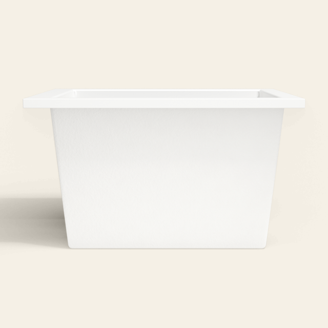Omnitub 1050×750 white deep soaking bath — side profile [render:7_long_side:nofeet]