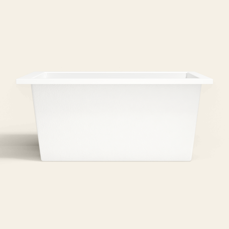 Omnitub 1350×750 white deep soaking bath — side profile [render:7_long_side:nofeet]