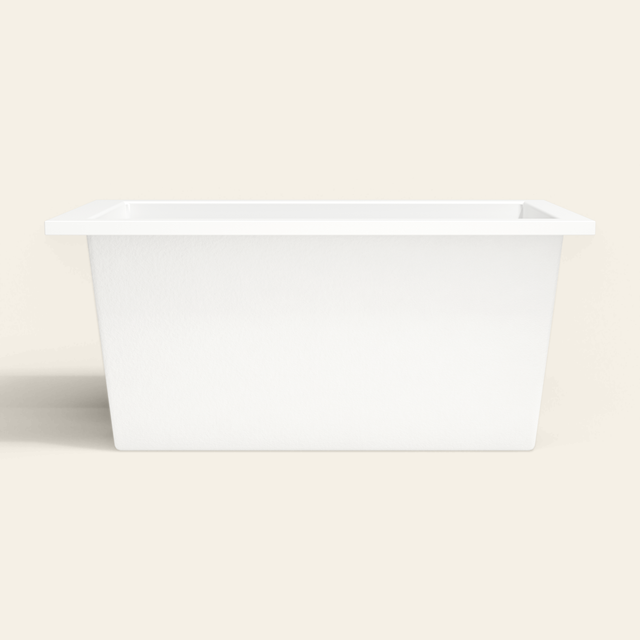 Omnitub 1350×750 white deep soaking bath — side profile [render:7_long_side:nofeet]