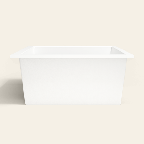 Omnitub 1400×1400 white deep soaking bath — side profile [render:7_long_side:nofeet]