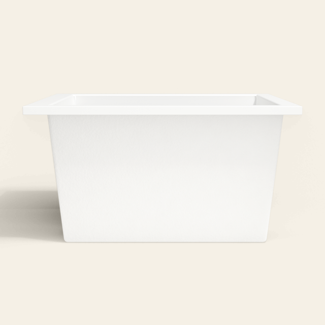 Omnitub 1150×900 white deep soaking bath — side profile [render:7_long_side:nofeet]