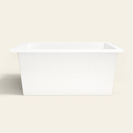 Omnitub 1400×1200 white deep soaking bath — side profile [render:7_long_side:nofeet]