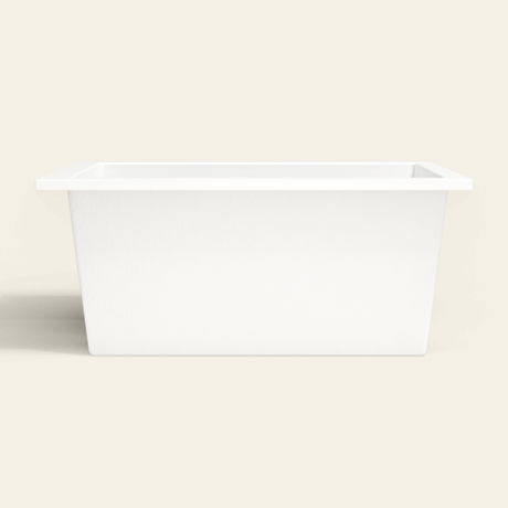 Omnitub 1400×800 white deep soaking bath — side profile [render:7_long_side:nofeet]