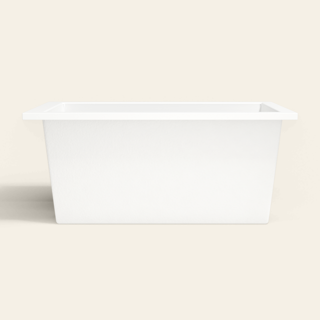 Omnitub 1400×800 white deep soaking bath — side profile [render:7_long_side:nofeet]