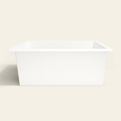 Omnitub 1600×1600 white deep soaking bath — side profile [render:7_long_side:nofeet]