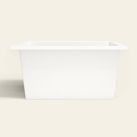 Omnitub 1250×850 white deep soaking bath — side profile [render:7_long_side:nofeet]
