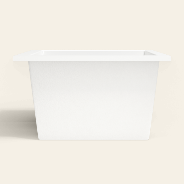 Omnitub 1050×800 white deep soaking bath — side profile [render:7_long_side:nofeet]