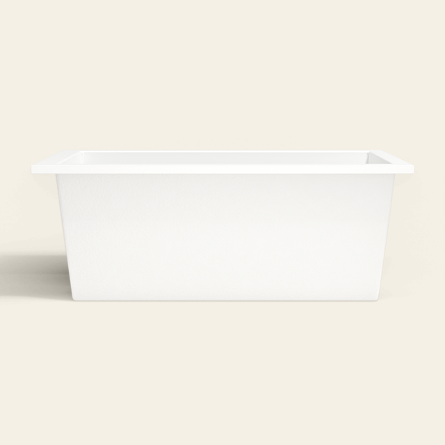 Omnitub 1600×800 white deep soaking bath — side profile [render:7_long_side:nofeet]