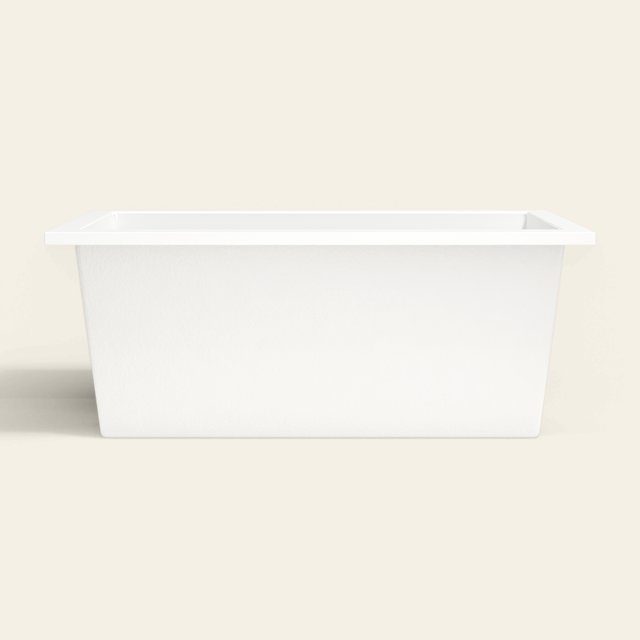 Omnitub 1500×800 B100 white deep soaking bath — side profile [render:7_long_side:nofeet]