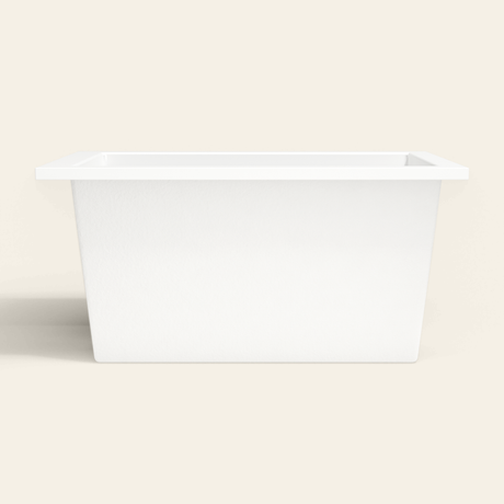 Omnitub 1250×750 white deep soaking bath — side profile [render:7_long_side:nofeet]