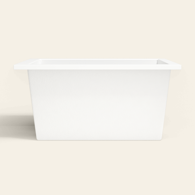 Omnitub 1250×750 white deep soaking bath — side profile [render:7_long_side:nofeet]
