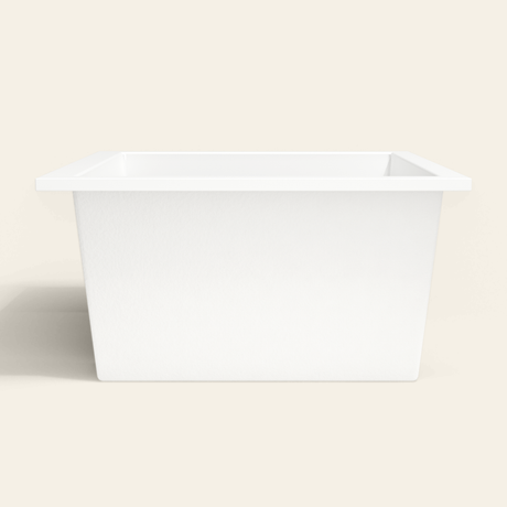 Omnitub 1200×1200 white deep soaking bath — side profile [render:7_long_side:nofeet]
