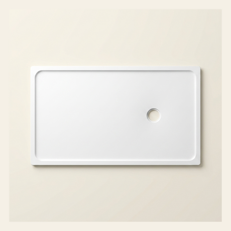 1800mm × 1000mm Omnitub Pure White shower tray — 45mm slim non-slip Omnigel surface, BS 4800 00 E 55, handmade in Somerset