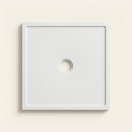 800mm × 800mm Omnitub Pure White shower tray — 45mm slim non-slip Omnigel surface, BS 4800 00 E 55, handmade in Somerset