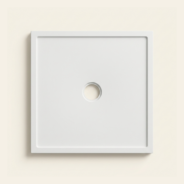 800mm × 800mm Omnitub Pure White shower tray — 35mm slim non-slip Omnigel surface, BS 4800 00 E 55, handmade in Somerset