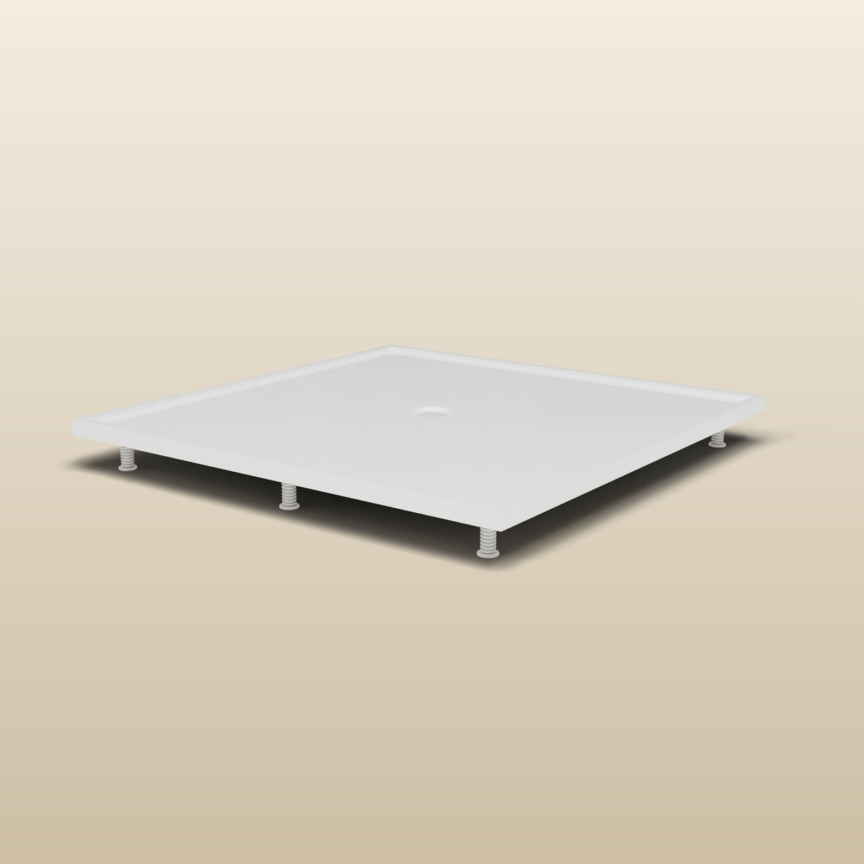 1400 × 1400 Square Shower Tray – 45mm Slim Non-Slip — riser kit, low view · Omnitub render