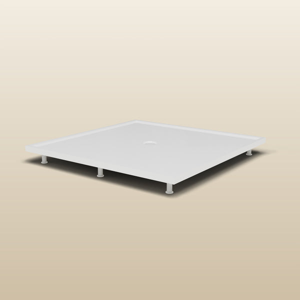 1400 × 1400 Square Shower Tray – 45mm Slim Non-Slip — riser kit, low view · Omnitub render